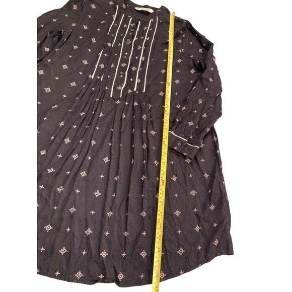 Zara Black Textured Diamond Print Pleated Neckline Long Sleeve Mini Dress - Picture 8 of 11